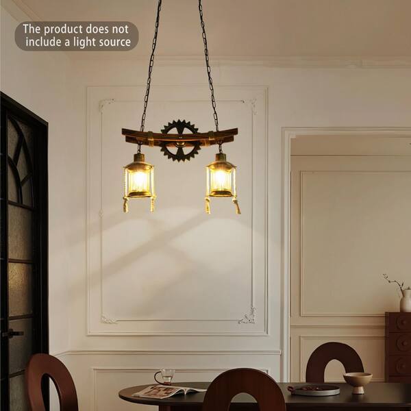 OUKANING 2-Light Brown Retro Industrial Gear Shape Farmhouse