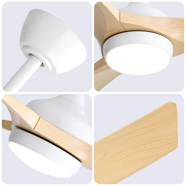 52 in. Modern Indoor White 3 Downrods Wood Grain Brown Blades Downrod Mount Standard Ceiling Fan with 3-Color LED Light
