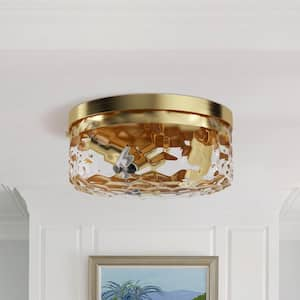 Raleigh 12-In 3-Light Brass Flush Mount Ceiling Light with White Glass Shade