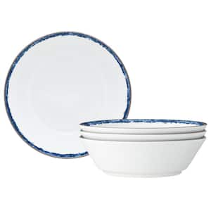 Blue Rill 7 in., 20 fl. oz. (Blue) Porcelain Soup Bowls, (Set of 4)
