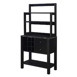 Newport 2 Drawer Serving Bar with Wine Rack and Shelves, Black