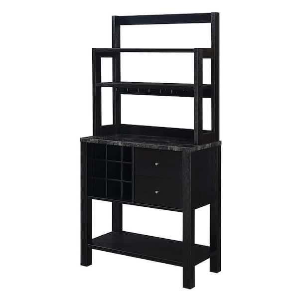 Convenience Concepts Newport 2 Drawer Serving Bar with Wine Rack and Shelves, Black