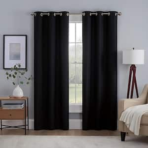 Kylie Thermaback Black Solid Polyester 37 in. W x 63 in. L 100% Blackout Pair Grommet Top Curtain Panel