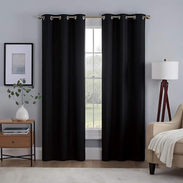 Eclipse Kylie Thermaback Black Solid Polyester 37 in. W x 95 in. L 100% Blackout Pair Grommet Top Curtain Panel