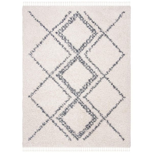SAFAVIEH Pro Lux Shag Cream/Blue 8 ft. x 10 ft. Geometric Diamonds Area Rug