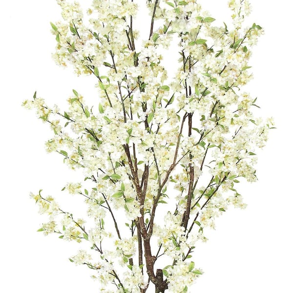 LIVING LUXURY 8.5 ft. Cream White Artificial Cherry Blossom Flower
