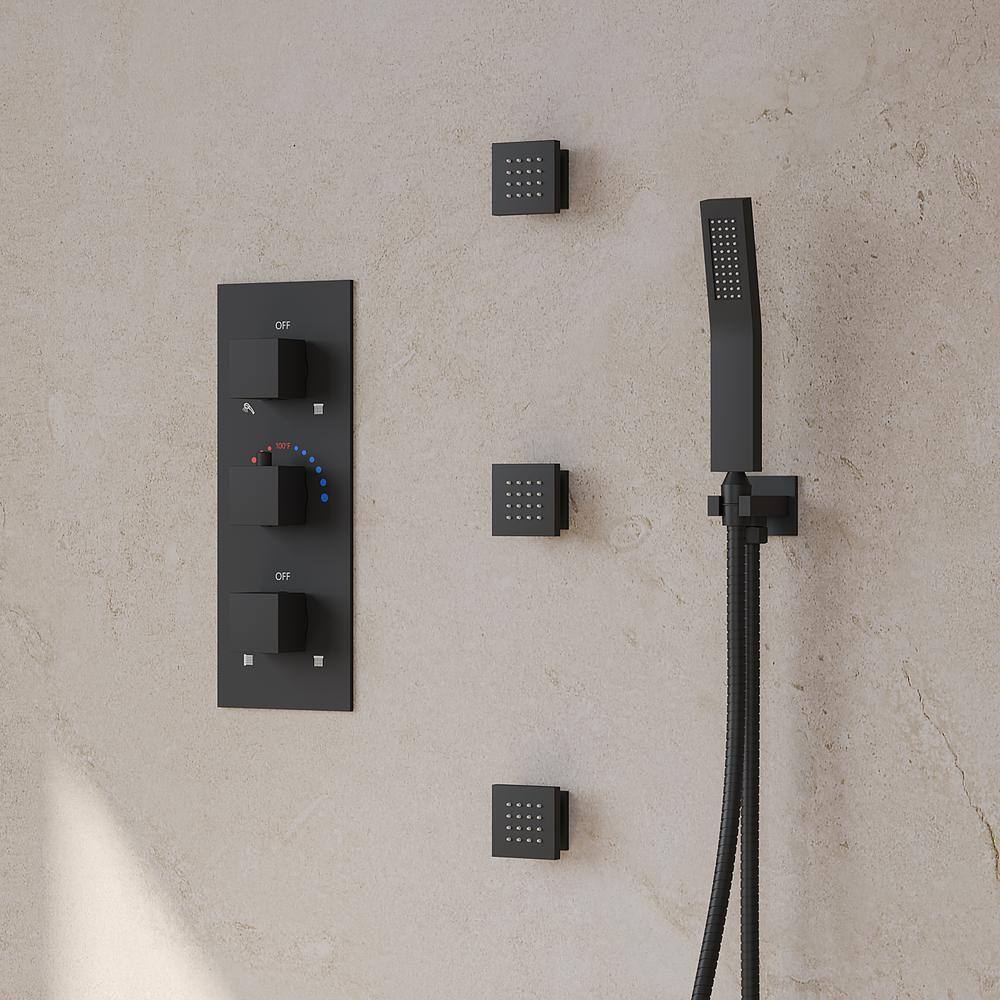 Matte Black Dual Shower Head System with Handheld and Jets