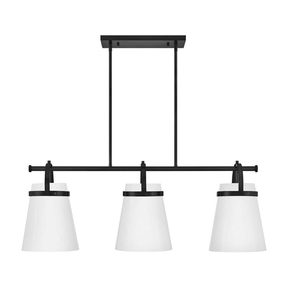 Tori Black 3-Light Linear Chandelier with Opal Glass Shades