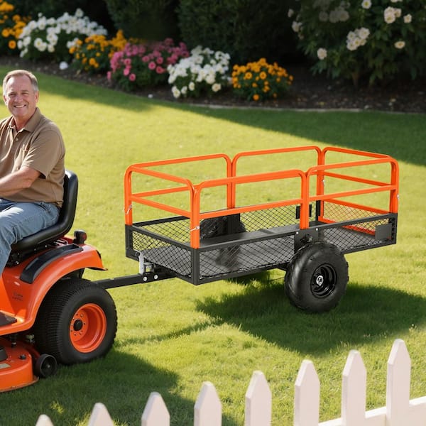 1600 lbs. Garden Utility Trailer, Tow-Behind Steel Dump Cart with Removable Panel, 22 cu. ft. Steel Garden Cart