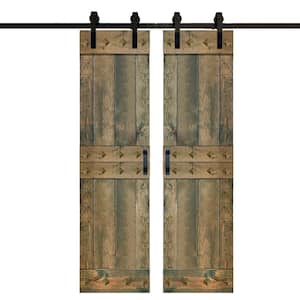Mid-Century Style 48 in. x 84 in. Aged Barrel Finished DIY Knotty Pine Wood Sliding Barn Door with Hardware Kit