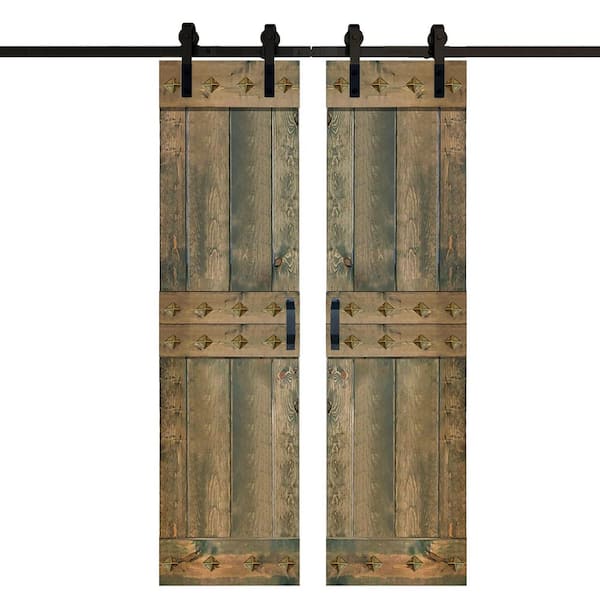 ISLIFE Mid-Century Style 48 in. x 84 in. Aged Barrel Finished Solid Wood Sliding Barn Door with Hardware Kit - Assembly Needed