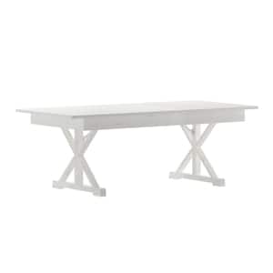84 in. Rectangle Antique Rustic White Wood with Wood Frame and Trestle Base Dining Table (Seats 8)