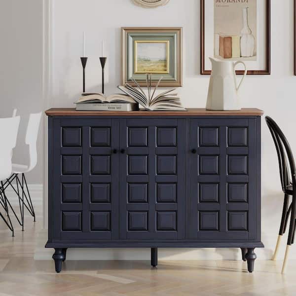 FUIN Retro Black 34.65 in. H Storage Cabinet with Plaid Pattern