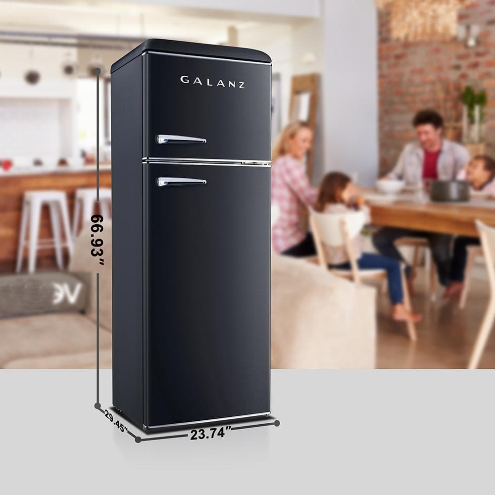 Galanz 24 in. 10 cu. ft. Retro Top Freezer Refrigerator, Vinyl Black, Frost Free, Energy Star GLR12TBKEFR