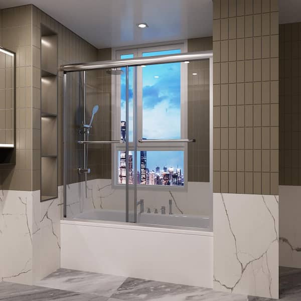 QuivaraView 60 in. W x 62 in. H Sliding Bath Tub Door in Polished Chrome with 5/16 in. Tempered Clear Glass