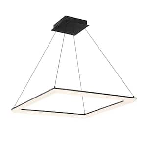Frame Square 28 in. 500-Watt Equivalent Integrated LED Black Pendant with Acrylic Shade