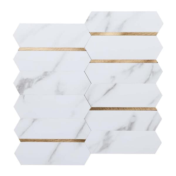 Peel and Stick White and Gold Mosaic Backsplash Tile 10 in. x 10 in. Vinyl Wall Tile 10-Pack, Cover (7.85 sq. ft.)