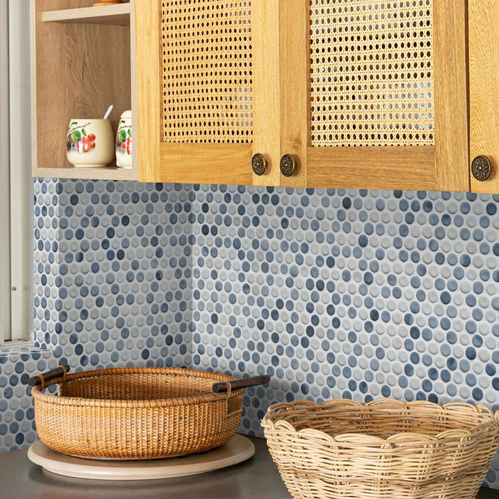 Blue Penny Round Recycled Glass Mosaic Tile 11" x 10"