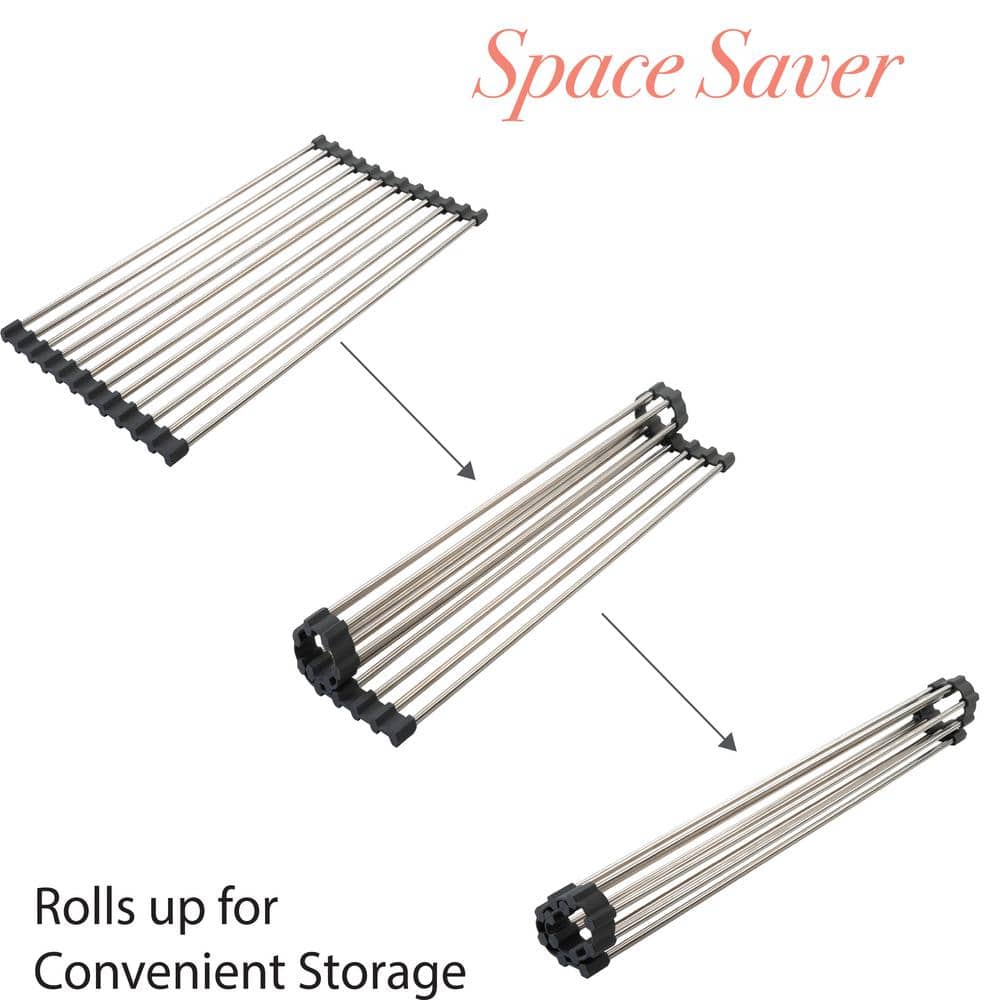 Gray Stainless Steel Roll Up Over Sink Drying Rack