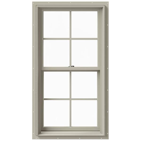 JELD-WEN 25.375 in. x 48 in. W-2500 Series Desert Sand Painted Clad Wood Double Hung Window w/ Natural Interior and Screen