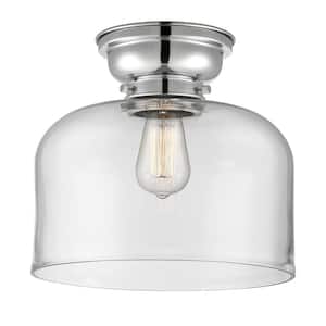 Aditi Bell 12 in. 1-Light Polished Chrome Flush Mount with Clear Glass Shade