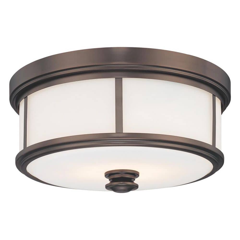 Harvard Court Bronze Etched Opal Glass Drum Flush Mount Light