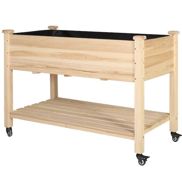 VEIKOUS 47 in. x 23 in. x 33 in. Unfinished Wooden Cedar Raised Garden Bed with Lockable Wheels, Liner