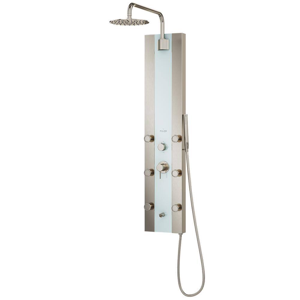Tropicana White Glass ShowerSpa with Brushed Nickel Fixtures