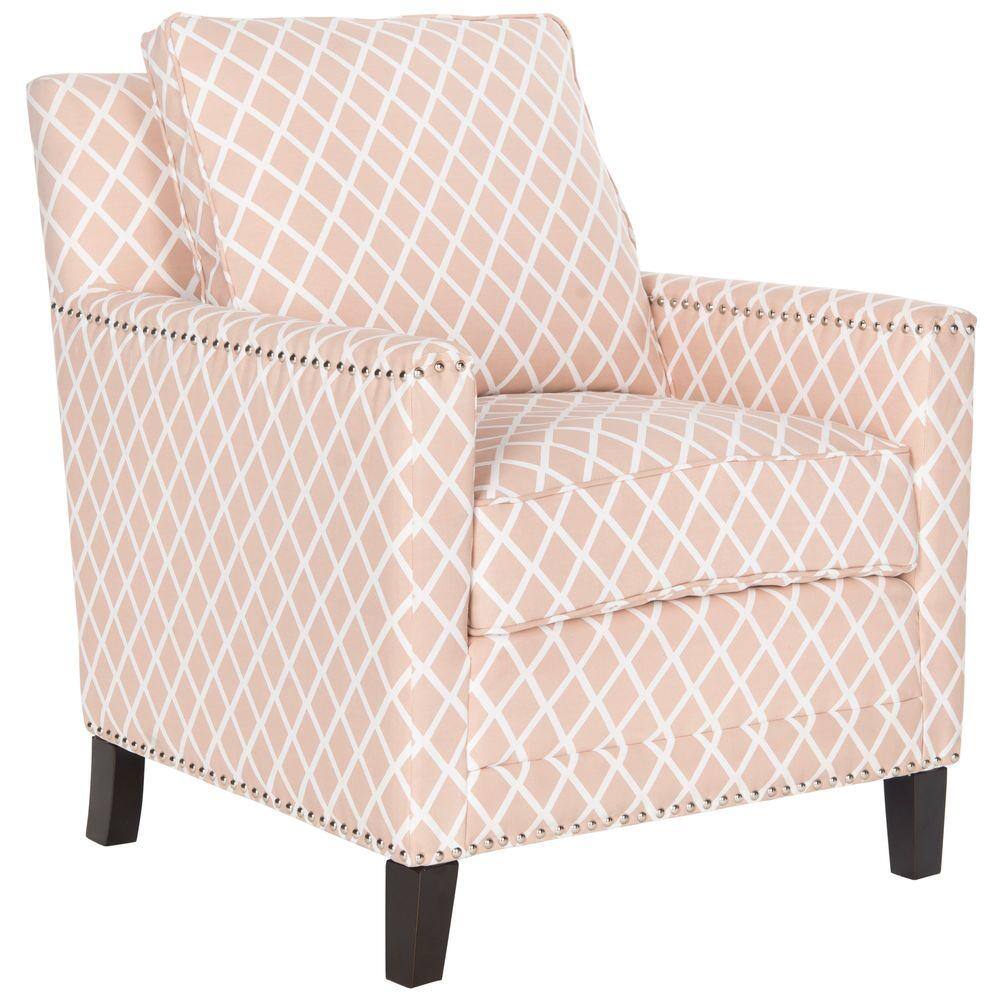 Peach Pink and White Plaid Leather Accent Chair