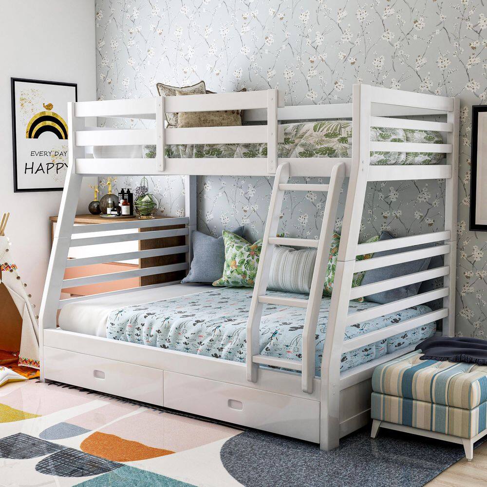 Furniture of America Daxter White Twin Over Full Bunk Bed With Drawers ...
