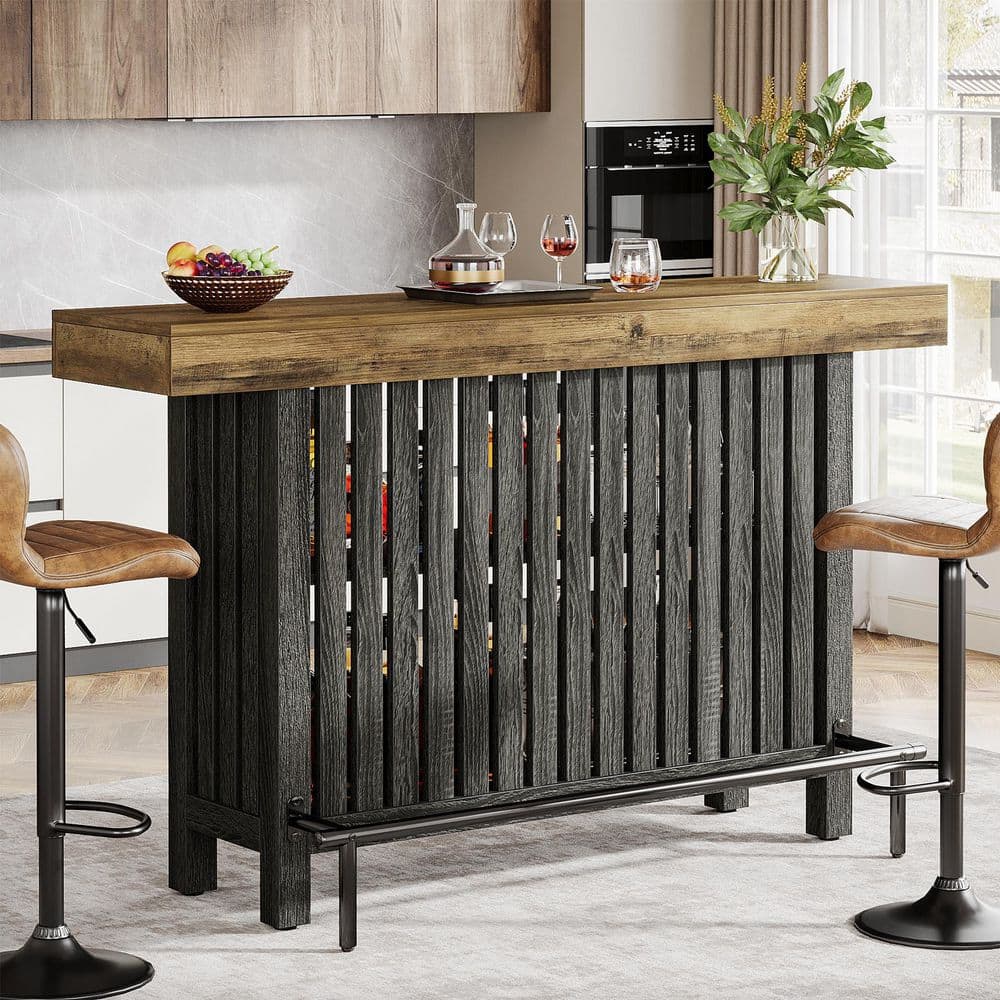 Kearsten Rectangle Brown Black 41.33 in. Corner Bar Home Table
