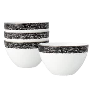 Black Rill 6 in., 29 fl. oz. (Black) Porcelain Cereal Bowls, (Set of 4)