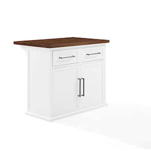 Bartlett White Wood Top 42 in. Kitchen Island with Drawers