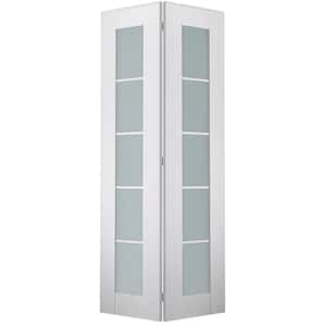 Smart Pro 36 in. x 80 in. 5-Lite Frosted Glass Polar White Wood Composite Bi-fold Door