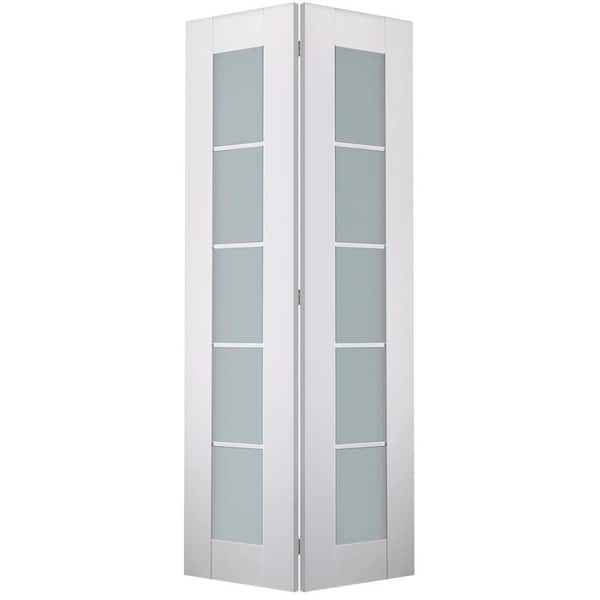 Belldinni Smart Pro 36 in. x 80 in. 5-Lite Frosted Glass Polar White Wood Composite Bi-fold Door