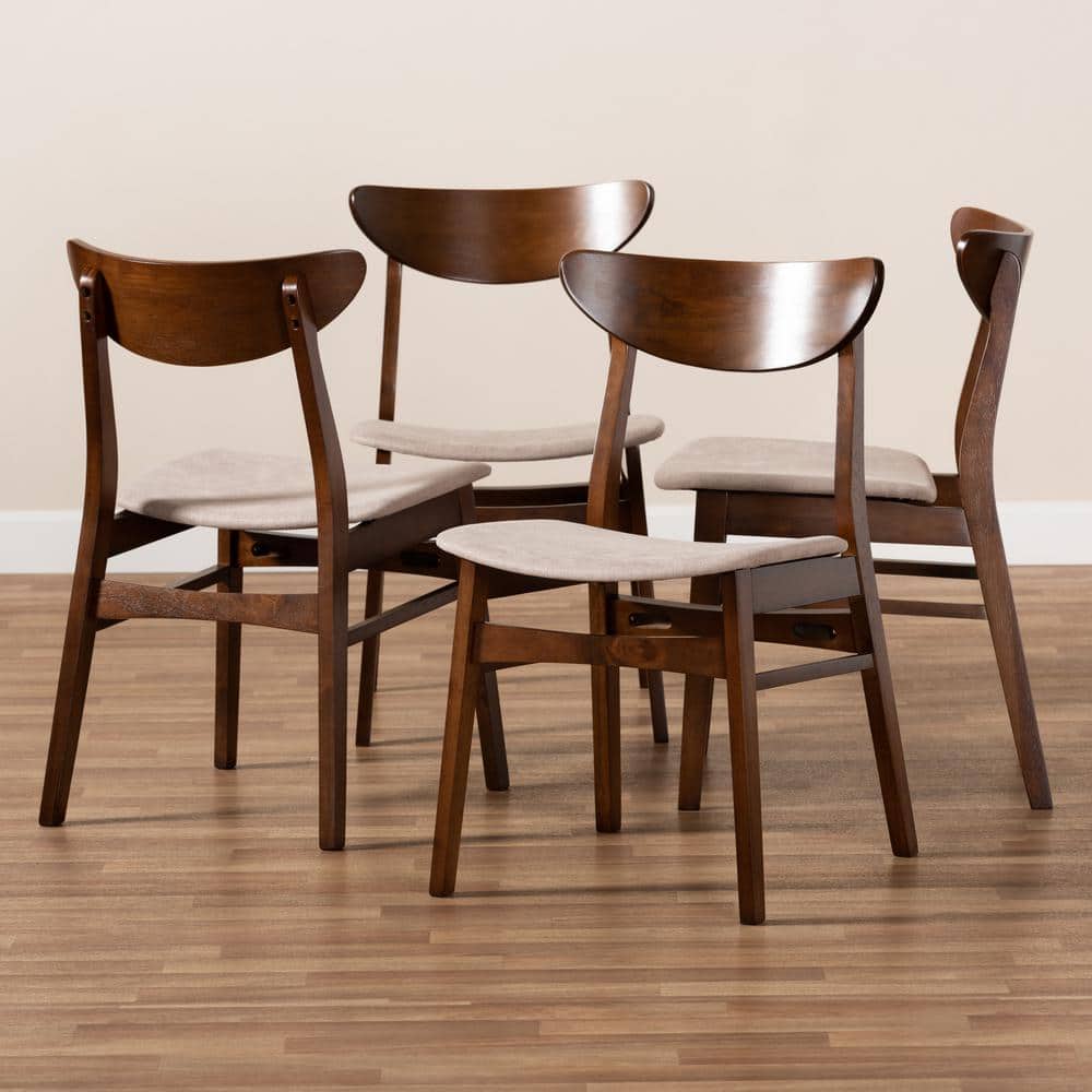 Set of 4 Light Beige Cane and Wood Dining Chairs
