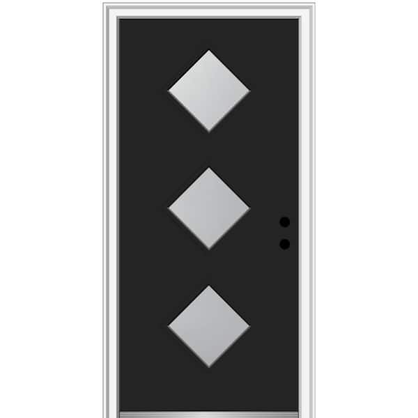 MMI Door 30 in. x 80 in. Aveline Left-Hand Inswing 3-Lite Frosted Glass Painted Steel Prehung Front Door on 4-9/16 in. Frame