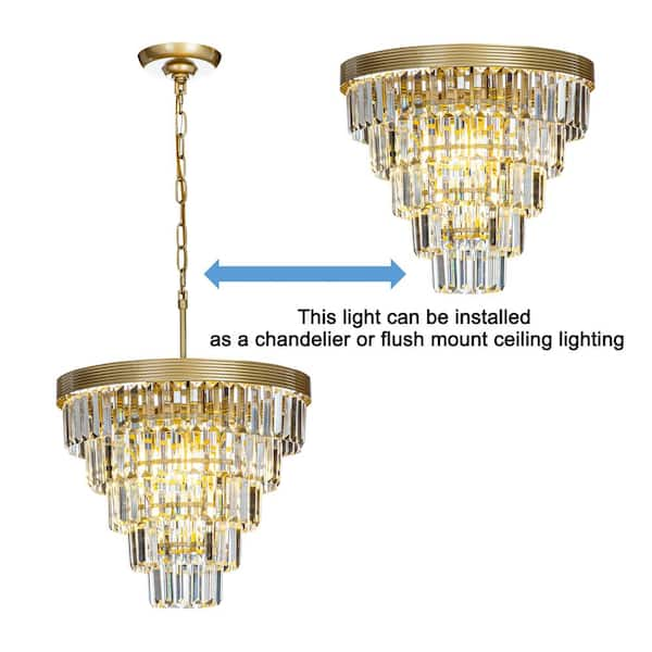 ALOA DECOR 16 in. 4-Light Tiered Gold Chandelier With Clear 