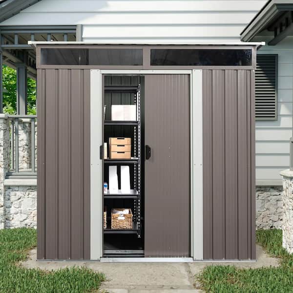 Outdoor Storage Shed 6 ft. W x 5 ft. D Metal Shed with Foundation and Sliding Door Gray (30 sq. ft.)