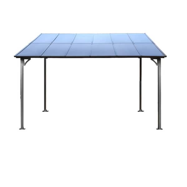 Sudzendf 10 ft. x 12 ft. Gray Large Heavy Duty Outdoor Pergola Gazebo, Wall-Mounted Lean to Metal Awning Gazebo with Roof