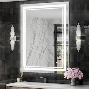 28 in. W x 36 in. H Rectangular Frameless Anti-Fog LED Wall Mount Bathroom Vanity Mirror Dimmable Super Bright