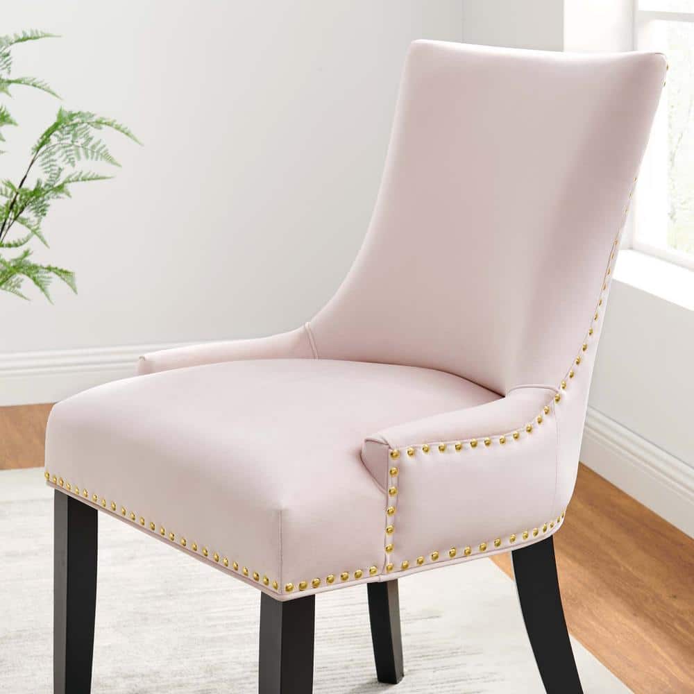 Pink Velvet Upholstered Dining Chairs with Wood Legs