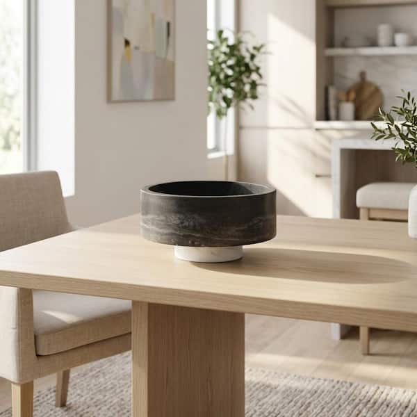 12 in. Black Satine Round Marble Bowl