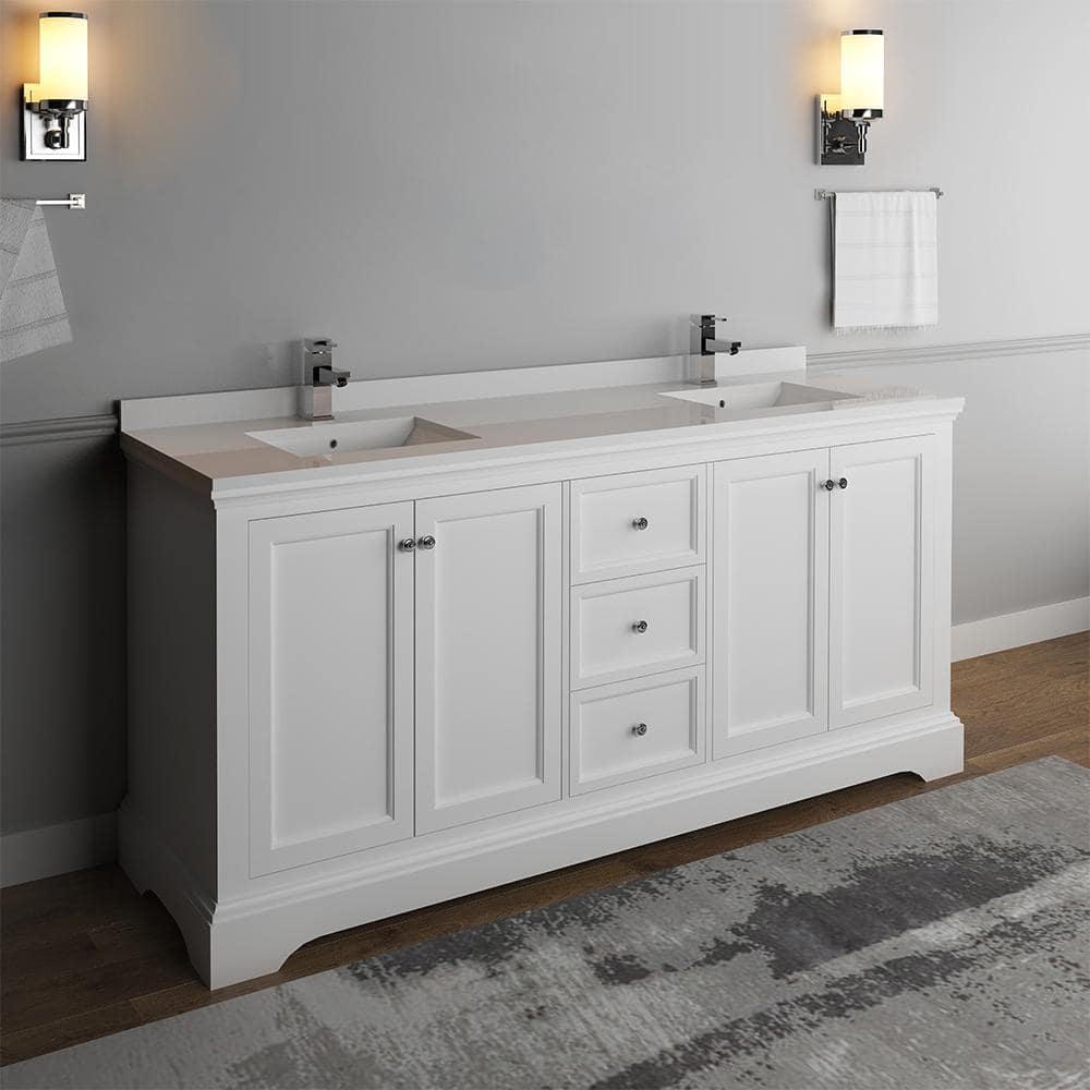 Windsor 72" Matte White Double Sink Freestanding Vanity with Quartz Top