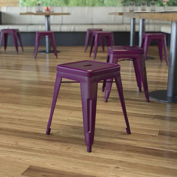 18 in. Purple Backless Metal Short 16 in.-23 in. Bar Stool with Metal Seat (Set of 4)
