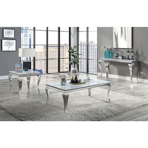 Mosgood 3-Piece 51 in. White Rectangle Glass Coffee Table Set
