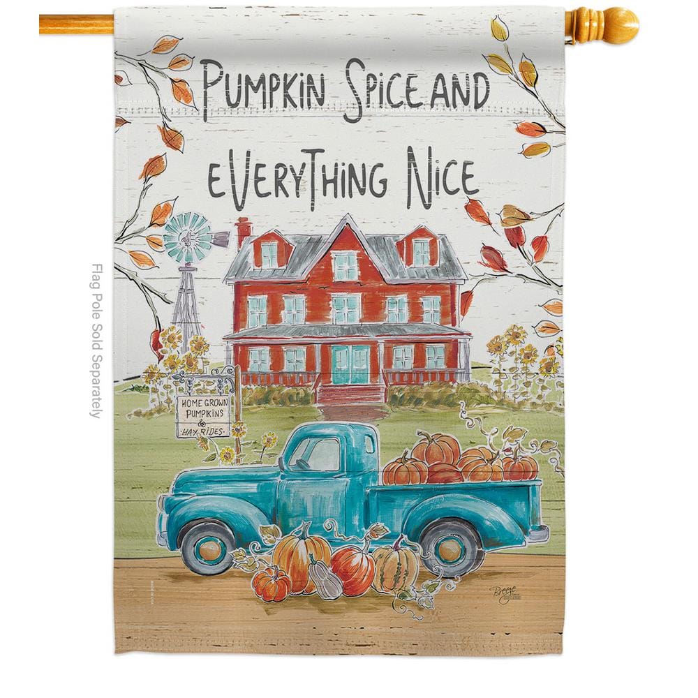 Pumpkin Spice Fall House Flag with Truck and Farm Design