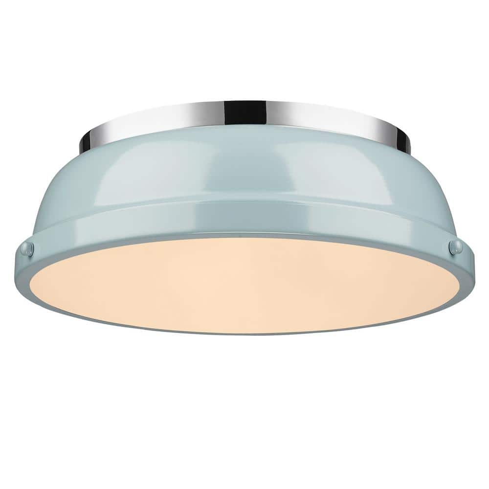 Duncan 14" Transitional Chrome Flush Mount with Seafoam Shade