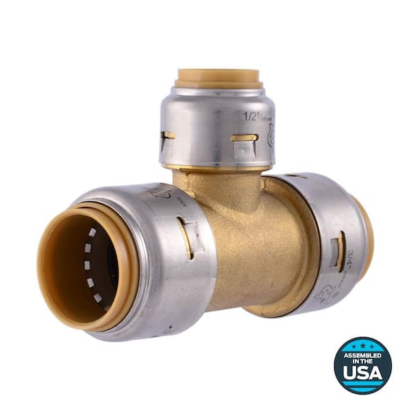 SharkBite Max 3/4 in. x 3/4 in. x 1/2 in. Push-to-Connect Brass Reducing Tee Fitting