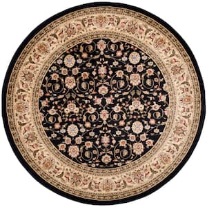 Lyndhurst Black/Ivory 8 ft. x 8 ft. Round Floral Speckled Area Rug